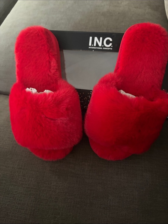 INC International Concepts Shoes - INC International Concepts Red Plush Slide Slippers